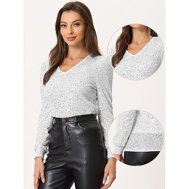 Sequin Top For Women's V Neck Party Metallic Sparkly Blouse