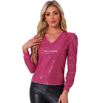Sequin Top for Women's V Neck Party Metallic Sparkly Blouse