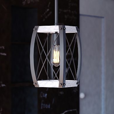 Montclare Black and White Ash Wood Farmhouse Cage Kitchen Island Mini Pendant Ceiling Light
