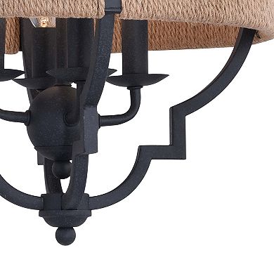 Beaumont 14-in W Gray and Natural Rope Farmhouse Cage Ceiling Light