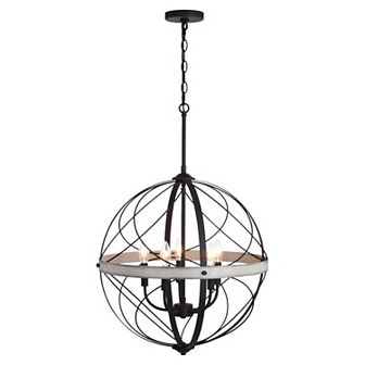Montclare 5L Black and White Ash Wood Farmhouse Cage Globe Pendant Ceiling Light