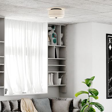 Burnaby 13-in W Mid-Century Modern Flush Mount Ceiling Light Fixture White Fabric Drum Shade