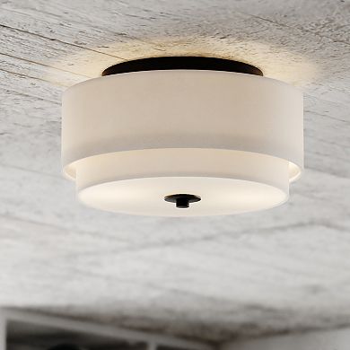 Burnaby 13-in W Mid-Century Modern Flush Mount Ceiling Light Fixture White Fabric Drum Shade