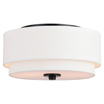 Burnaby 13 in W Mid-Century Modern Flush Mount Ceiling Light Fixture White Fabric Drum Shade