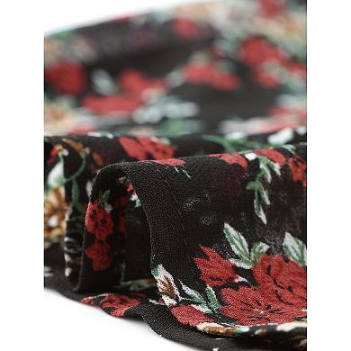 Women's Chiffon Floral V Neck Tie Waist Bishop Sleeve Casual Wrap Midi Dress
