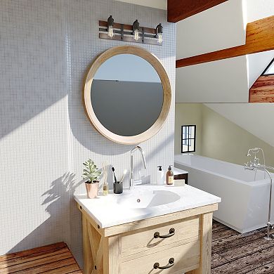 Carrington 3 Light Black and Solid Wood Walnut Finish Slat Farmhouse Bathroom Vanity Fixture