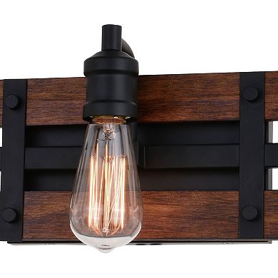 Carrington 3 Light Black and Solid Wood Walnut Finish Slat Farmhouse Bathroom Vanity Fixture