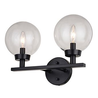 Lander Matte Black Bathroom Vanity Wall Light Fixture with Clear Glass Globes