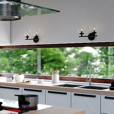 Lander Matte Black Bathroom Vanity Wall Light Fixture with Clear Glass Globes