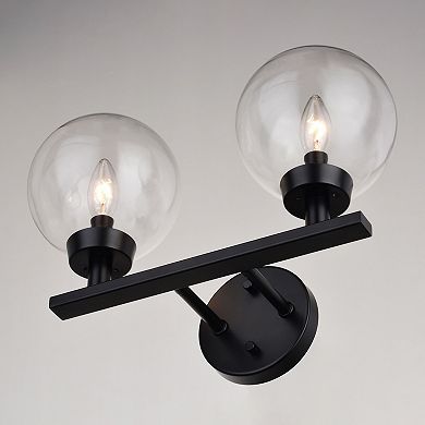 Lander Matte Black Bathroom Vanity Wall Light Fixture with Clear Glass Globes