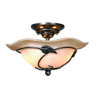 Vine Dark Oil Shale Rustic Semi Flush Mount Ceiling Light Fixture Amber Glass