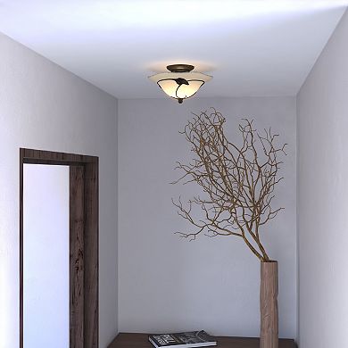 Vine Dark Oil Shale Rustic Semi Flush Mount Ceiling Light Fixture Amber Glass