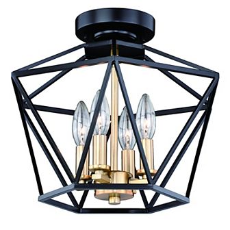 Turin 14.5 in W Bronze Gold Geometric Cage Candle Semi Flush Mount Ceiling Light