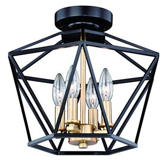 Turin 14.5 in W Bronze Gold Geometric Cage Candle Semi Flush Mount Ceiling Light