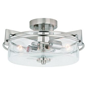 Addison 15 in W Satin Nickel Semi Flush Mount Ceiling Light Clear Glass
