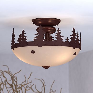 Yosemite 2L LED Bronze Rustic Tree Semi Flush Ceiling Light or Fan Light Kit