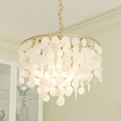 Elsa 3 Light Modern Coastal Glam Pendant Fixture with Capiz Shells