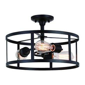 Akron 15 in W Bronze Farmhouse Round Cage Semi Flush Mount Ceiling Light