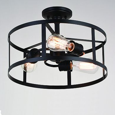 Akron 15-in W Bronze Farmhouse Round Cage Semi Flush Mount Ceiling Light