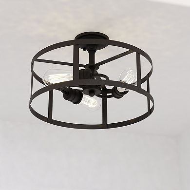 Akron 15-in W Bronze Farmhouse Round Cage Semi Flush Mount Ceiling Light
