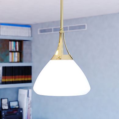 Dayna 1L White and Brass Contemporary Pendant Light with Metal Shade