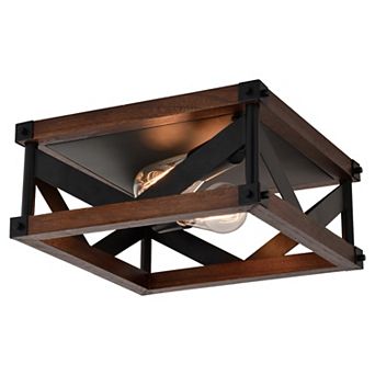 Wade 13 in W Black Rustic Square Open Cage Flush Mount Ceiling Light Fixture