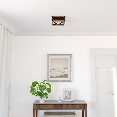 Wade 13-in W Black Rustic Square Open Cage Flush Mount Ceiling Light Fixture
