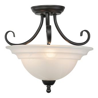 Babylon 14 in W Bronze Semi Flush Mount Ceiling Light White Glass