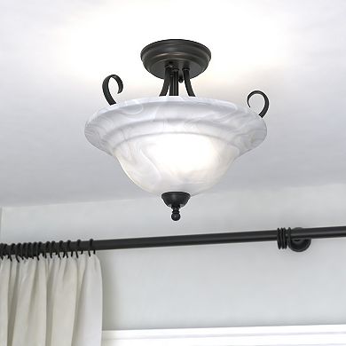 Babylon 14-in W Bronze Semi Flush Mount Ceiling Light White Glass