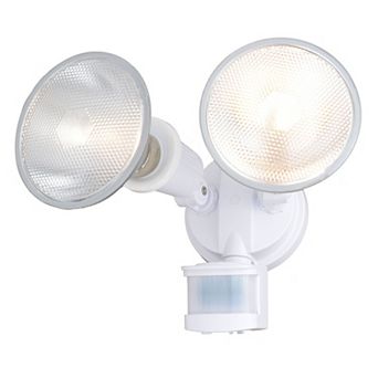 White Motion Sensor Dusk to Dawn Outdoor Security Flood Light - 2 Adjustable Light Heads - 4 Modes