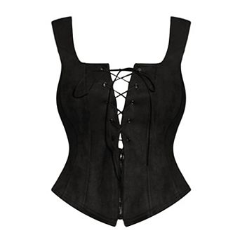 Renaissance Corset for Women's Faux Suede Vintage Sleeveless Lace Up Waistcoat Vests