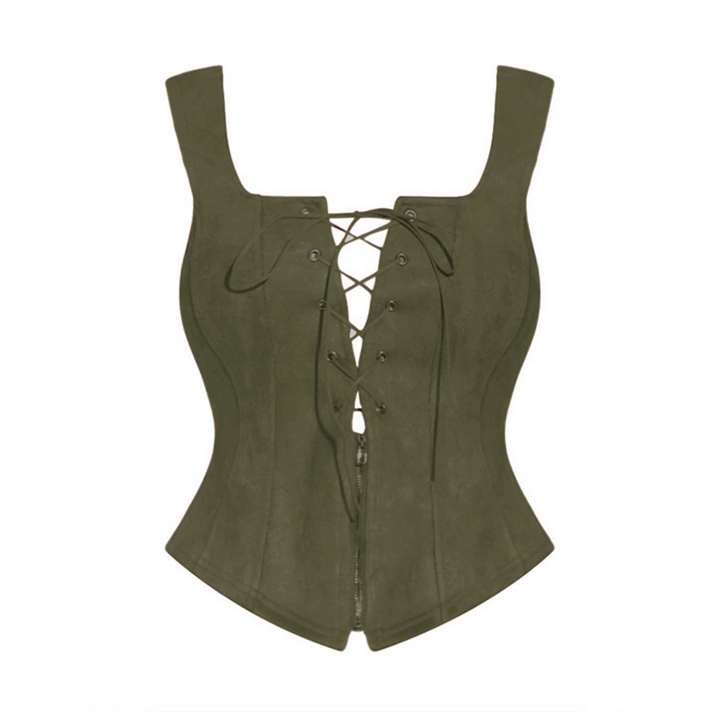 Renaissance Corset for Women's Faux Suede Vintage Sleeveless Lace