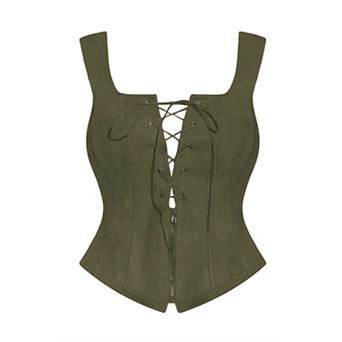 Renaissance Corset for Women's Faux Suede Vintage Sleeveless Lace Up Waistcoat Vests