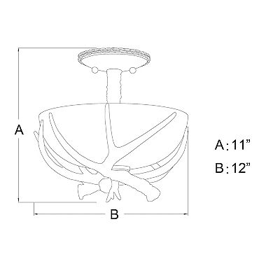 Yoho 12-in W Bronze Rustic Antler Bowl Semi Flush Mount Ceiling Light Cream Glass