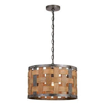 Norwood 1L Gray Industrial Woven Wood Drum Pendant Hanging Ceiling Light