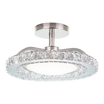 Clara 12.25 in W Integrated LED Satin Nickel Crystal Glam Semi Flush Mount Ceiling Light