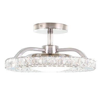 Clara 12.25-in W Integrated LED Satin Nickel Crystal Glam Semi Flush Mount Ceiling Light