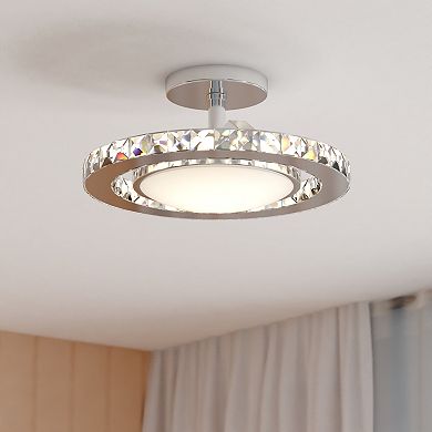Clara 12.25-in W Integrated LED Satin Nickel Crystal Glam Semi Flush Mount Ceiling Light