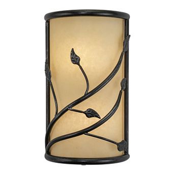Vine 2 Light Black Rustic Flush Wall Sconce Amber Glass