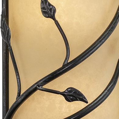 Vine 2 Light Black Rustic Flush Wall Sconce Amber Glass