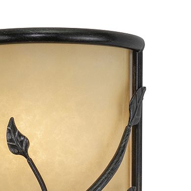 Vine 2 Light Black Rustic Flush Wall Sconce Amber Glass