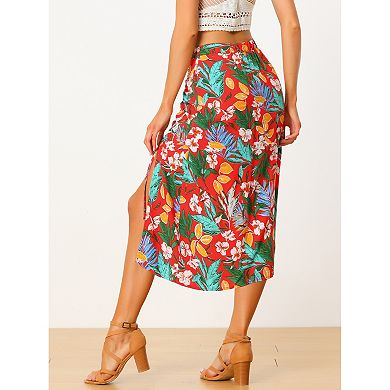 Women's Hawaiian Skirts Beach Ruched Front Tropical Skirt With Slit