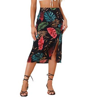 Women's Hawaiian Skirts Beach Ruched Front Tropical Skirt With Slit