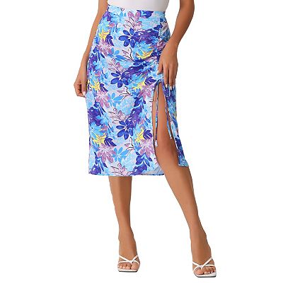 Women's Hawaiian Skirts Beach Ruched Front Tropical Skirt With Slit