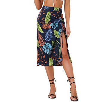 Women's Hawaiian Skirts Beach Ruched Front Tropical Skirt with Slit