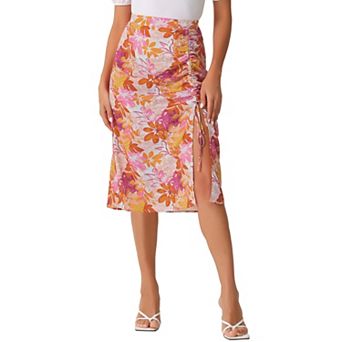 Women's Hawaiian Skirts Beach Ruched Front Tropical Skirt With Slit