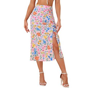 Women's Hawaiian Skirts Beach Ruched Front Tropical Skirt With Slit