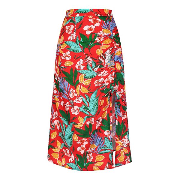 Women's Hawaiian Skirts Beach Ruched Front Tropical Skirt With Slit