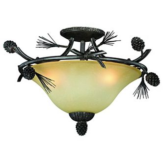 Sierra 18 in W Bronze Rustic Pinecone Bowl Semi Flush Mount Ceiling Light Cream Glass