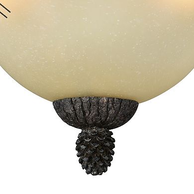 Sierra 18-in W Bronze Rustic Pinecone Bowl Semi Flush Mount Ceiling Light Cream Glass